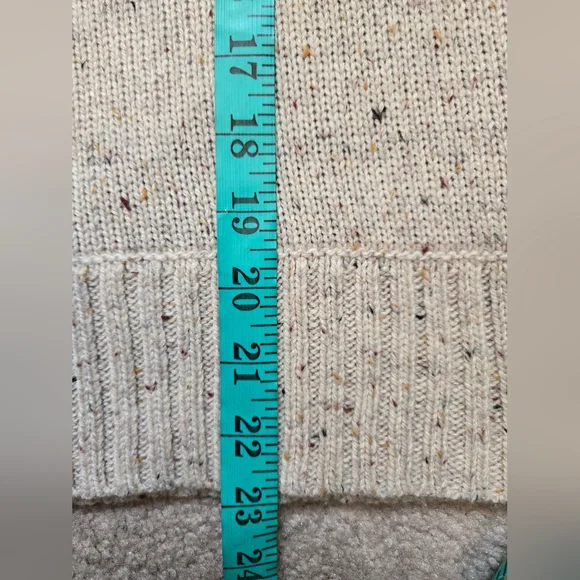 POWDER ROOM Knit Cream and Brown Patchwork Stitch Hooded Sweater. Size Large - Picture 9 of 11